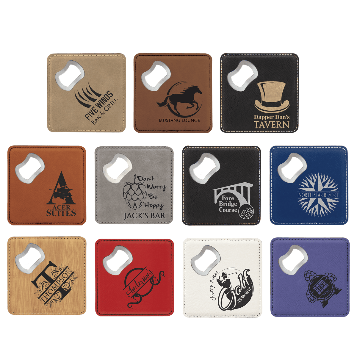 Custom-Engraved 4x4 Leatherette Bottle Opener Coasters