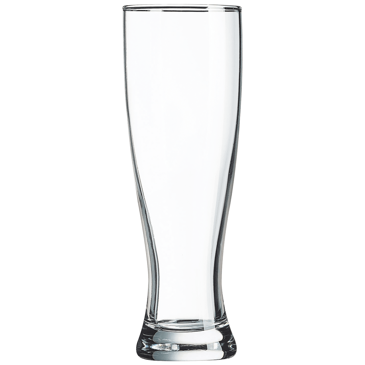 Clear glass Pilsner with engraving on a white background 