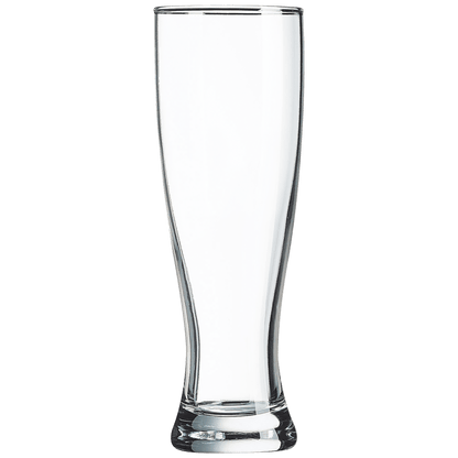 Clear glass Pilsner with engraving on a white background 