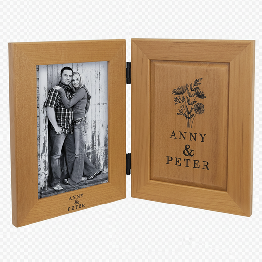 Personalized Laser-Engraved Double Wooden Red Alder Photo Frame