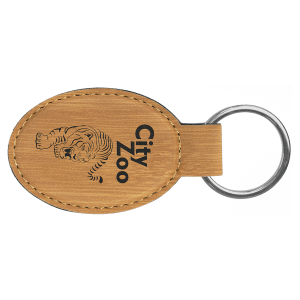 Bamboo leatherette keychain with tiger design and 'City Zoo' text on a white background