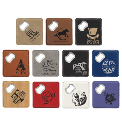 Custom-Engraved 4x4 Leatherette Bottle Opener Coasters