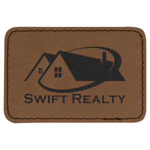 Dark Brown leather patch with 'Swift Realty' logo on a transparent background