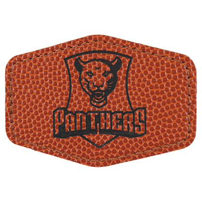 A basketball-textured leatherette hexagon patch with black stitched edges, featuring a panther head logo and the text 'PANTHERS' in a distressed block font.