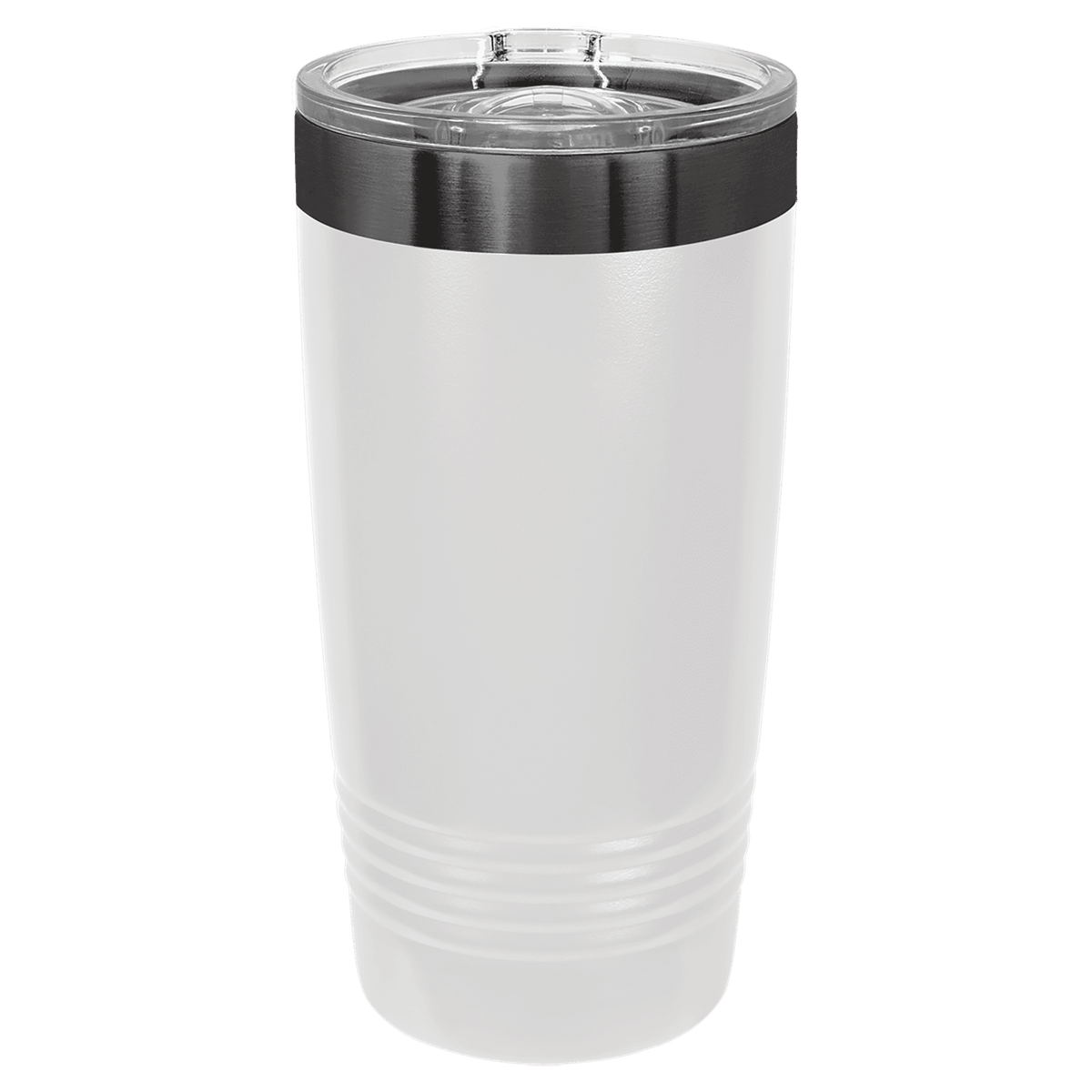 White 20 oz Polar Camel tumbler with a black ring on a transparent background