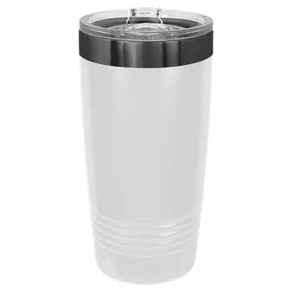 White 20 oz Polar Camel tumbler with a black ring on a transparent background