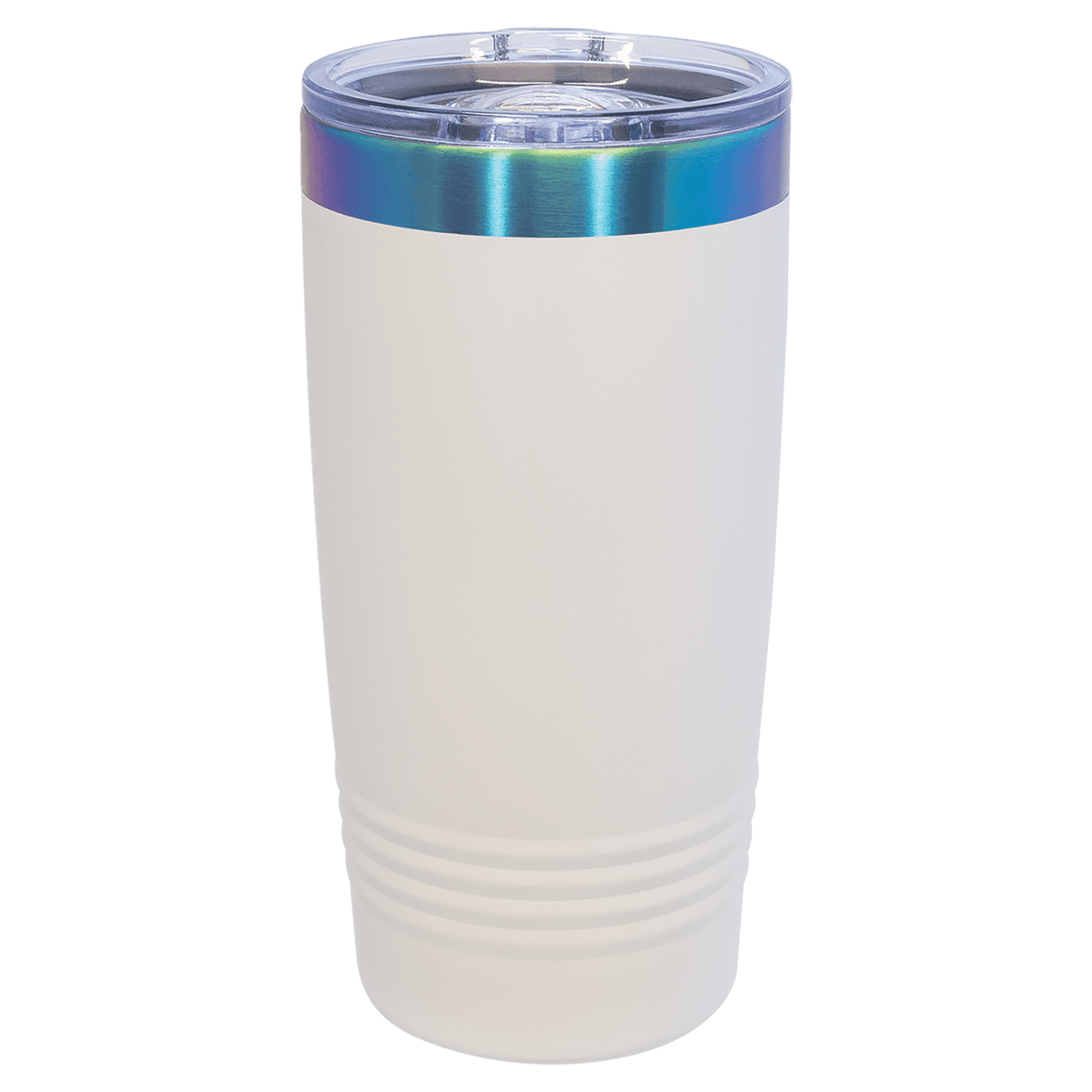 White 20oz Polar Camel tumbler with a blue prism rim on a white background