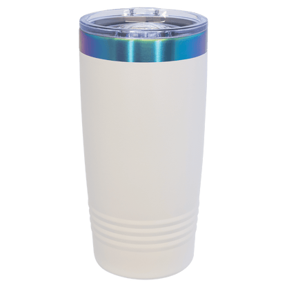 White 20oz Polar Camel tumbler with a blue prism rim on a white background