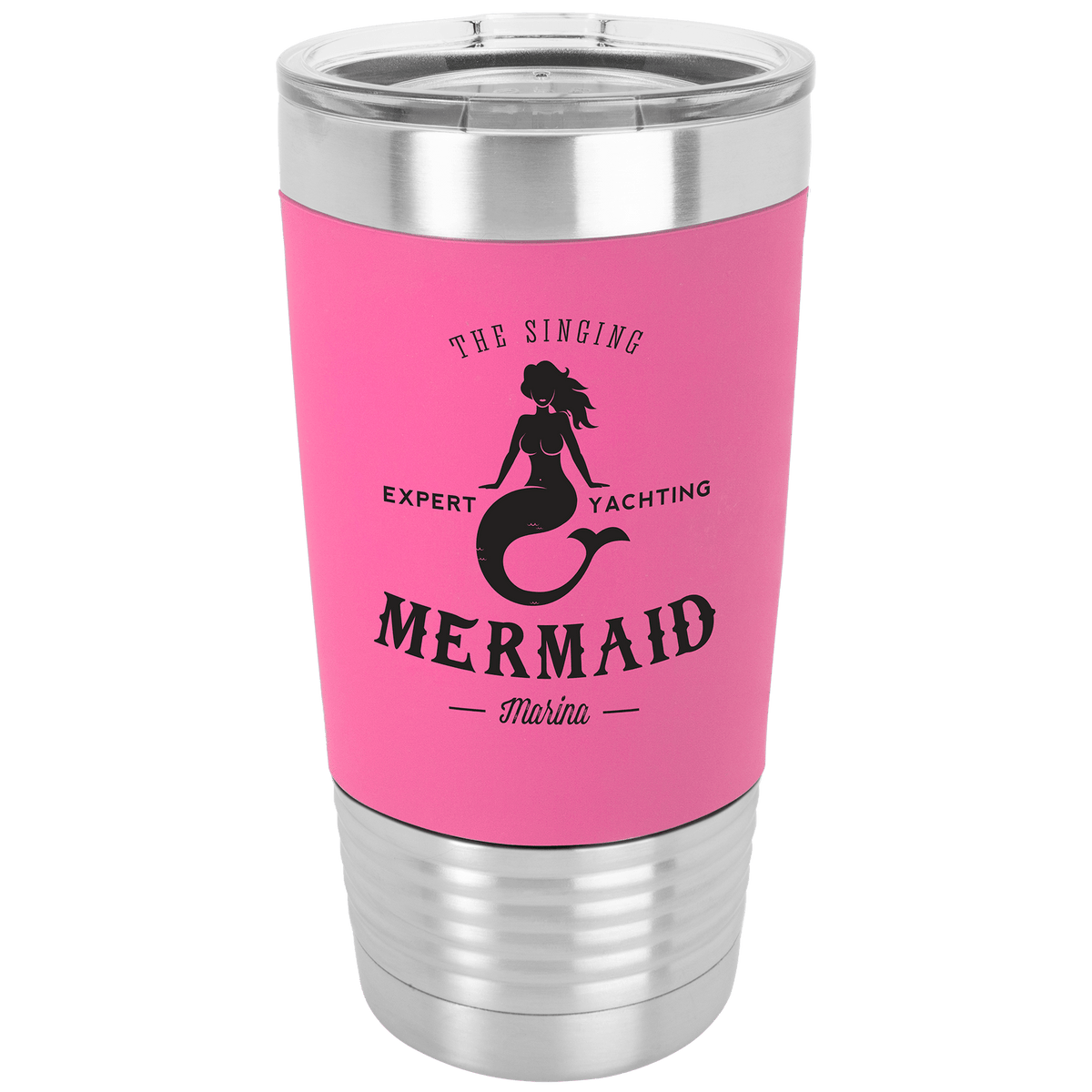 20 oz stainless steel Polar Camel insulated tumbler with pink silicone group with engraved logo