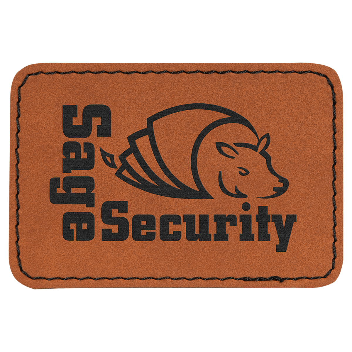 Rawhide rectangular 3x2  leatherette patch with 'Sage Security' logo