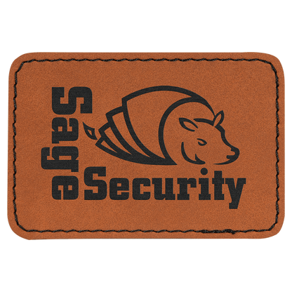 Rawhide rectangular 3x2  leatherette patch with 'Sage Security' logo
