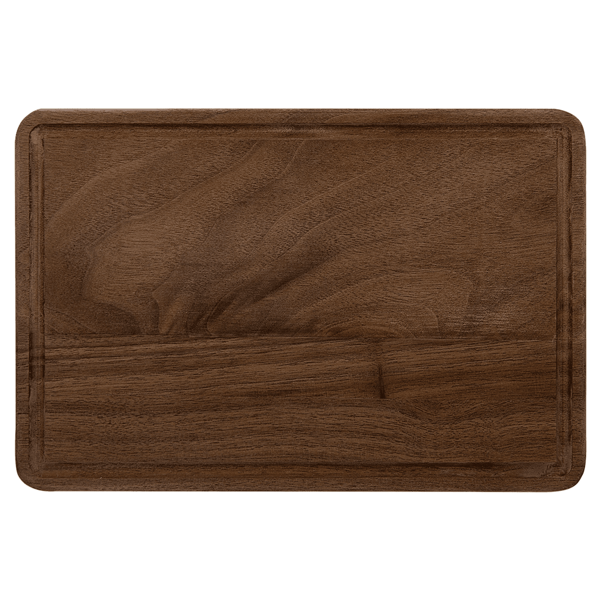  9x6 walnut cutting board with drip ring ready for custom engraving and personalization