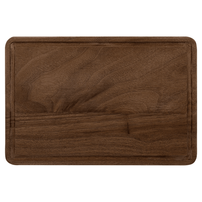 9x6 walnut cutting board with drip ring ready for custom engraving and personalization